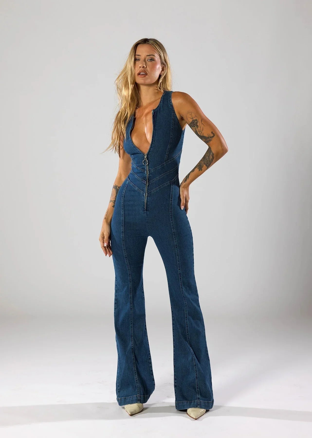 Lucie Backless Heart Denim Jumpsuit