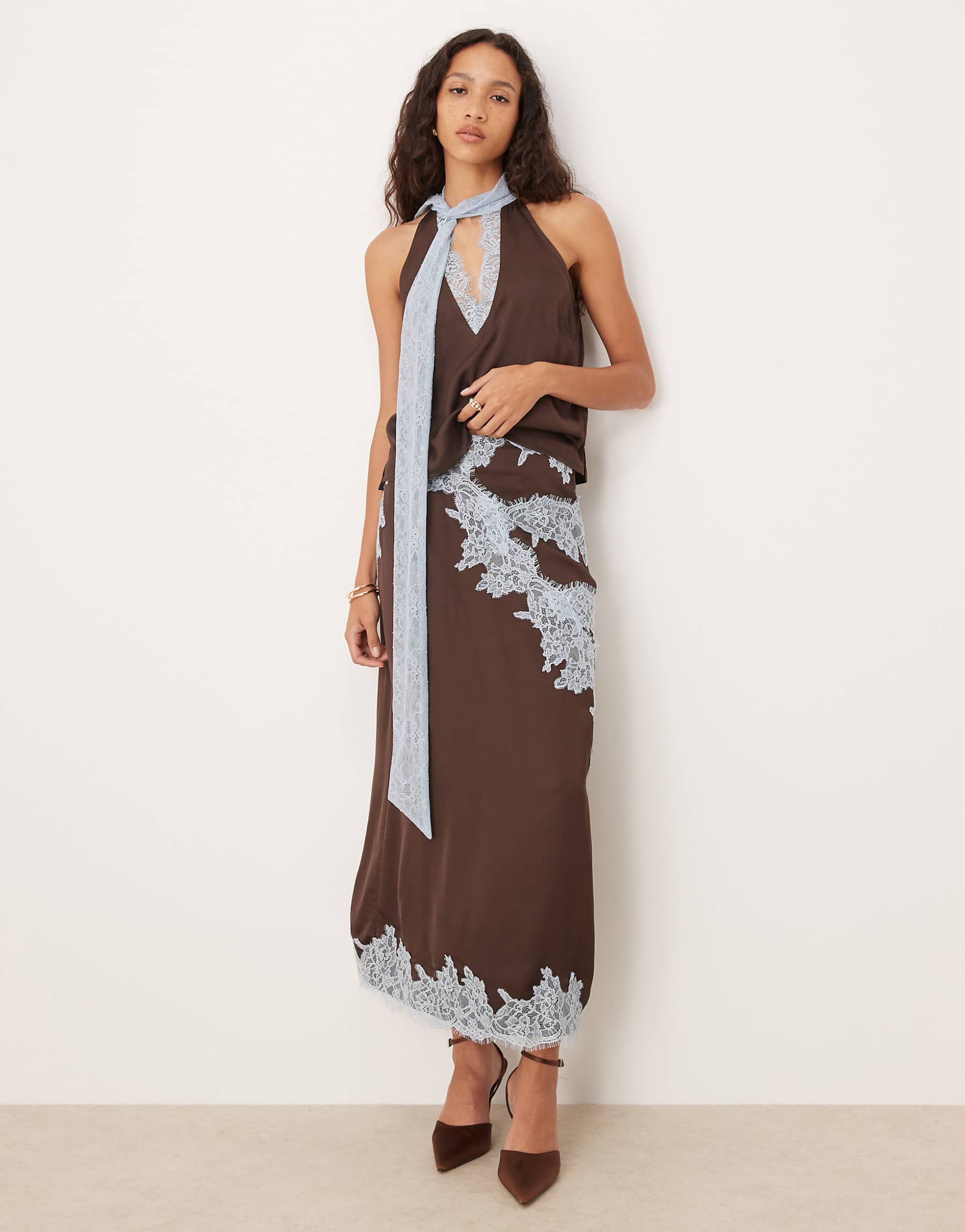 Valentina | Satin Lace Maxi Set