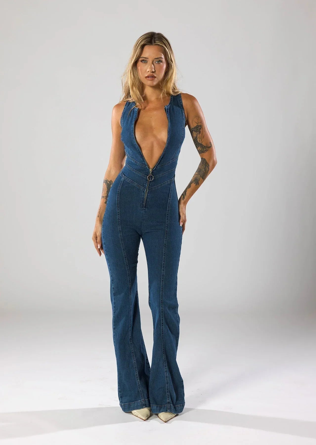 Lucie Backless Heart Denim Jumpsuit