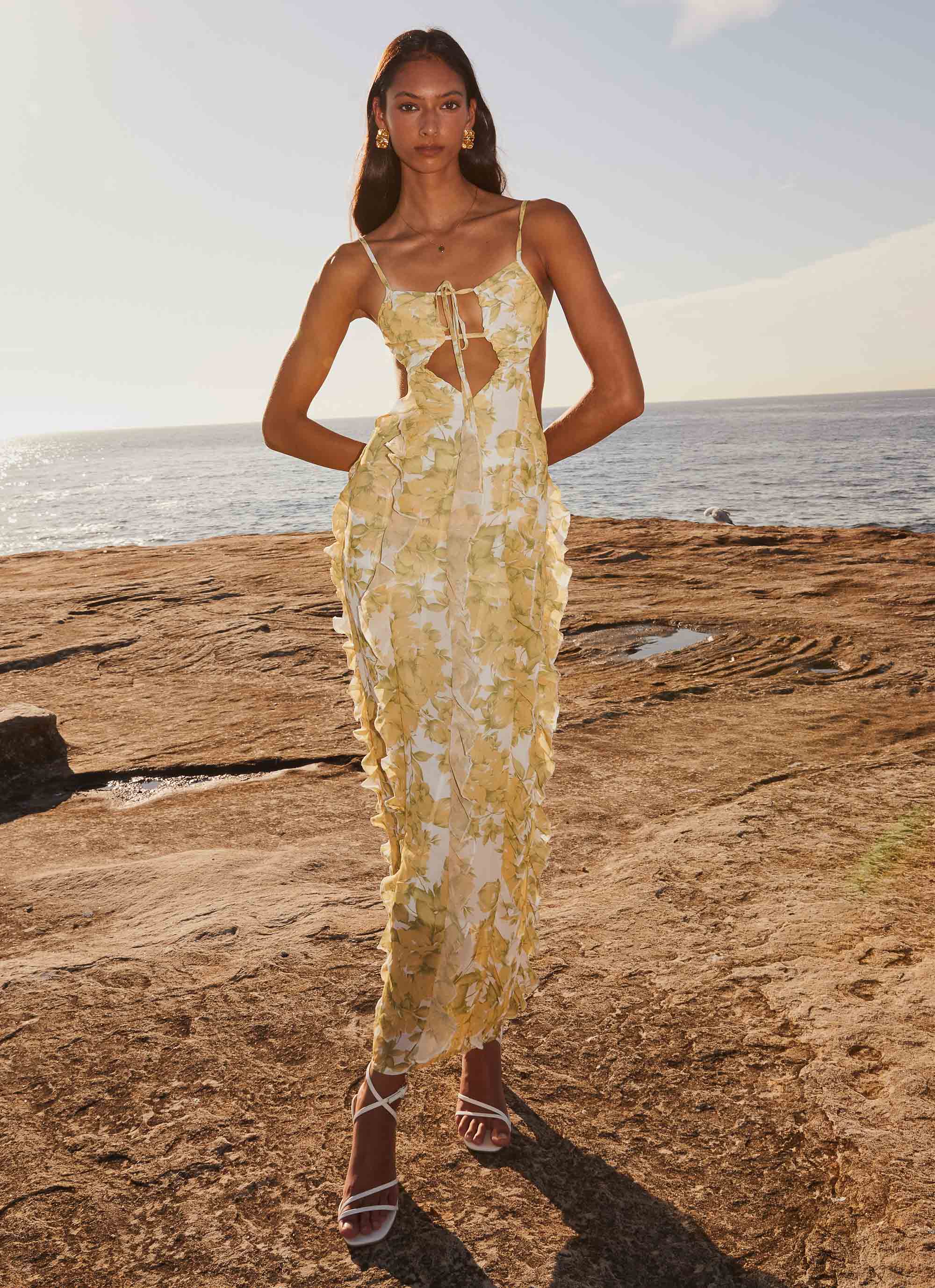 Golden Ruffle Bloom Maxi