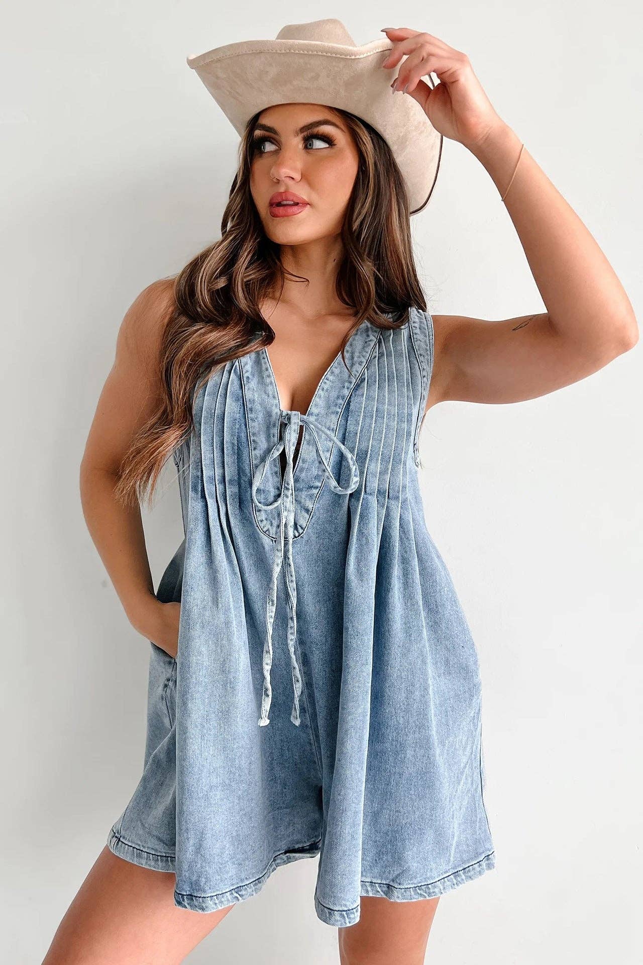Sofia Tie-Front Denim Romper
